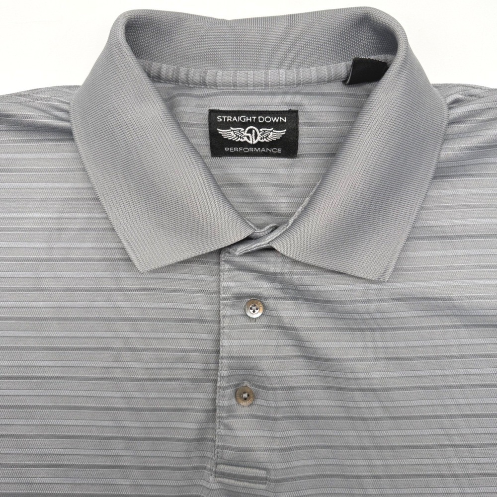 Straight Down Polo Shirt Men XL Grey Striped Performance Golf Short Sleeve